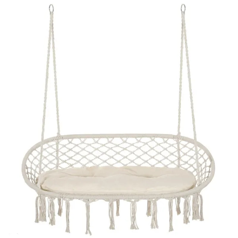 Two-Seat Macrame Hanging Hammock Chair With Cushion – image 2