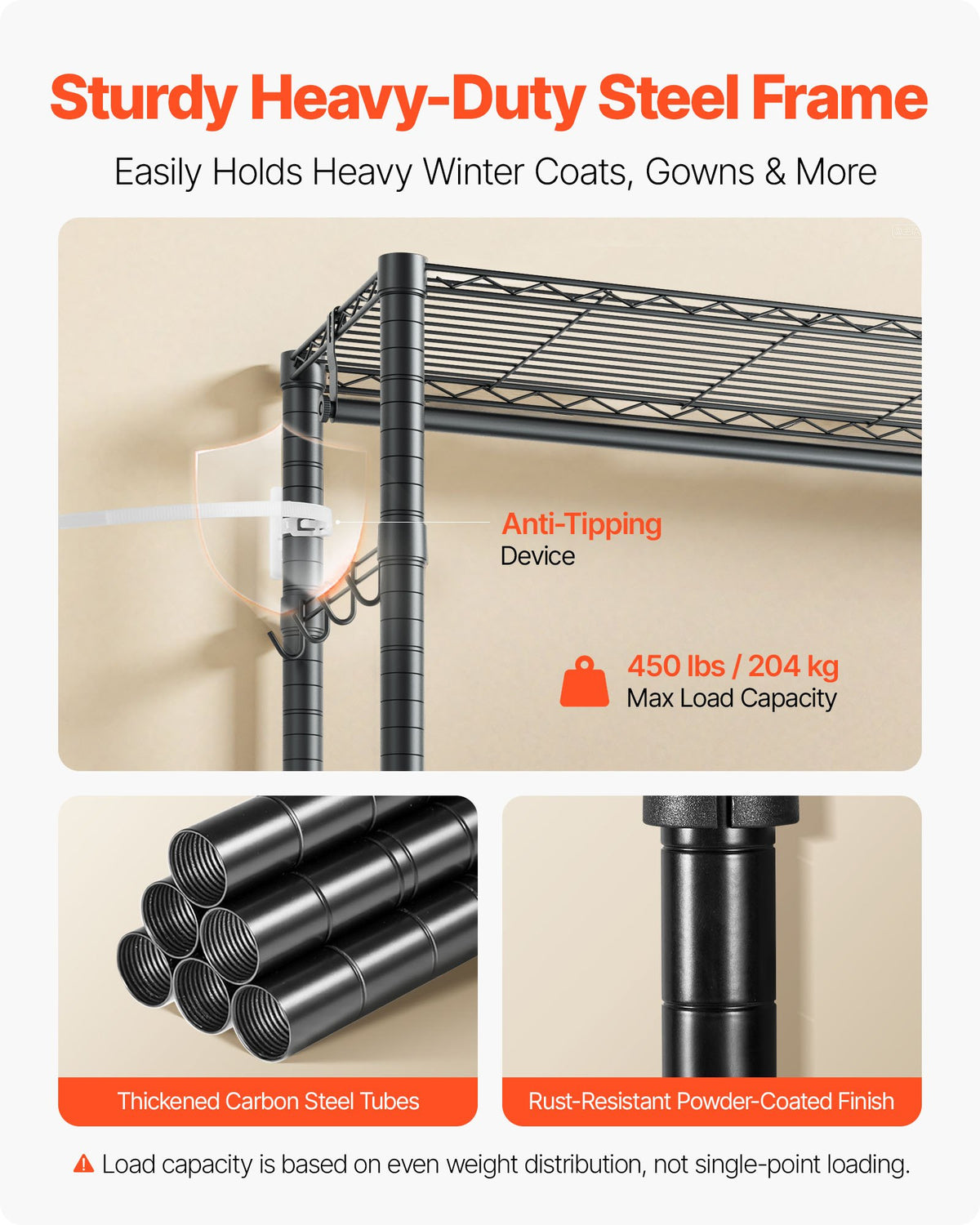 Rolling Clothes Rack with 3 Adjustable Shelves and Hooks – image 4