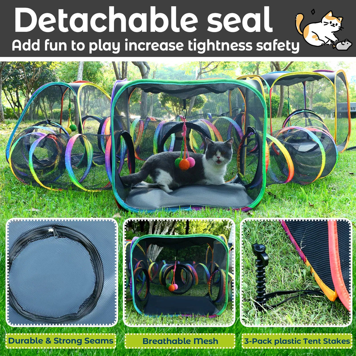 Portable Cat Enclosure, 7-in-1 Outdoor Catio with Tent and Tunnel – image 4