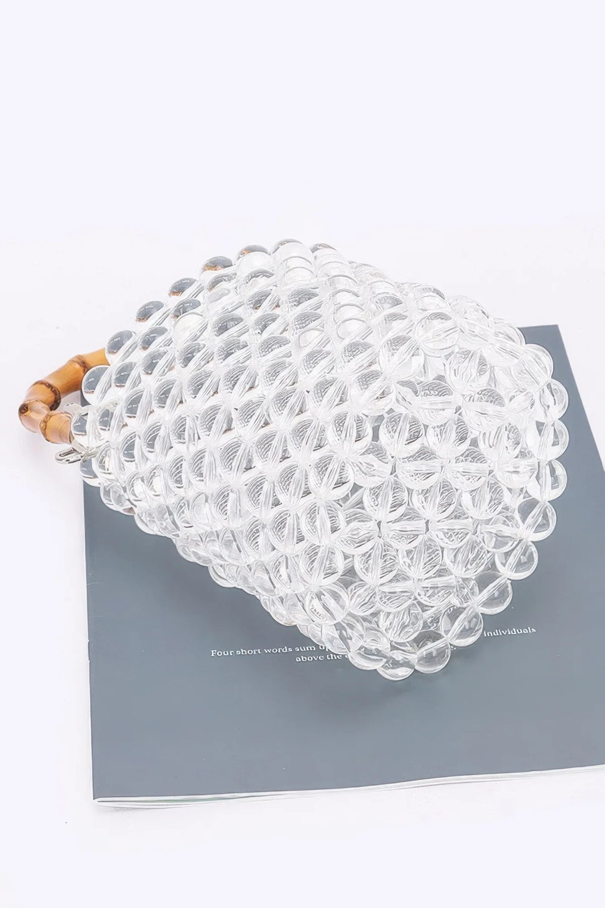 Clear Beaded Tote Bag with Bamboo Handle – image 3