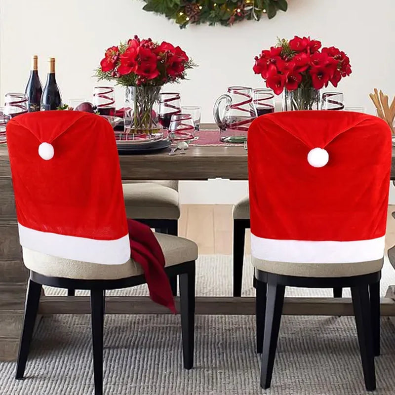 Santa Hat Christmas Chair Covers Set of 4 Red Dining Chair Back – image 6