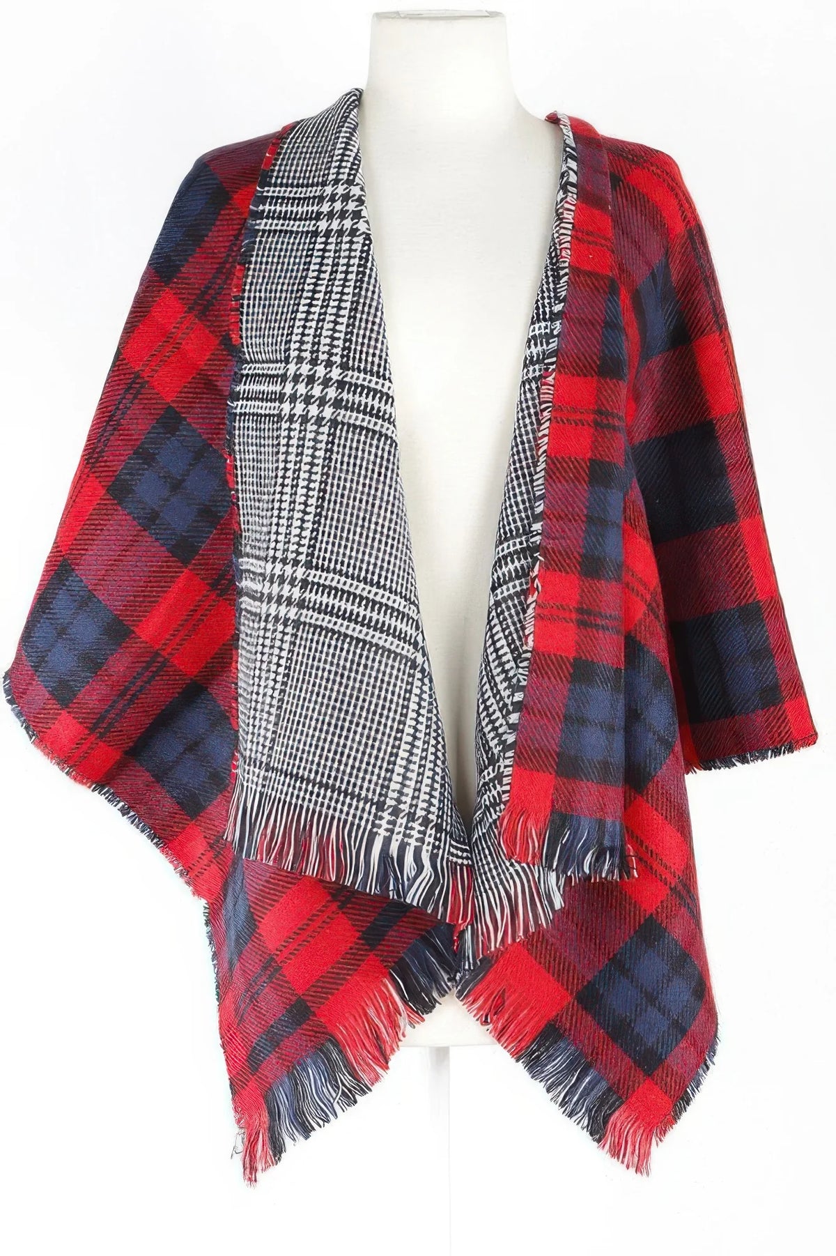 Plaid Fringe Scarf, Soft Oversized Winter Wrap 30x78 in