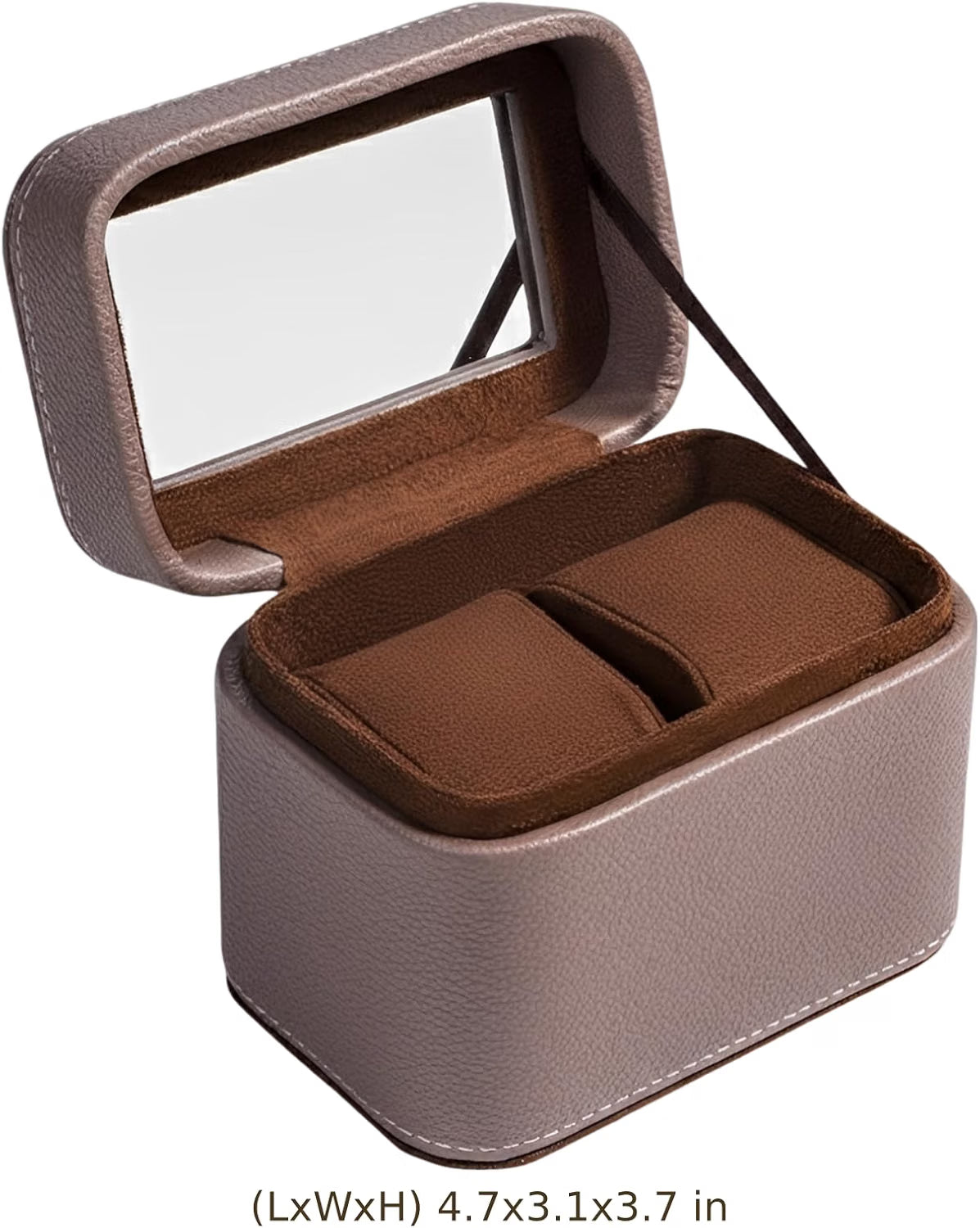 Watch Travel Case 2 Slot – Light Brown PU Leather with Clear Window – image 4