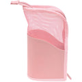 Makeup Brush Bag, Pink Standing Mesh Cosmetic Pouch with Zipper