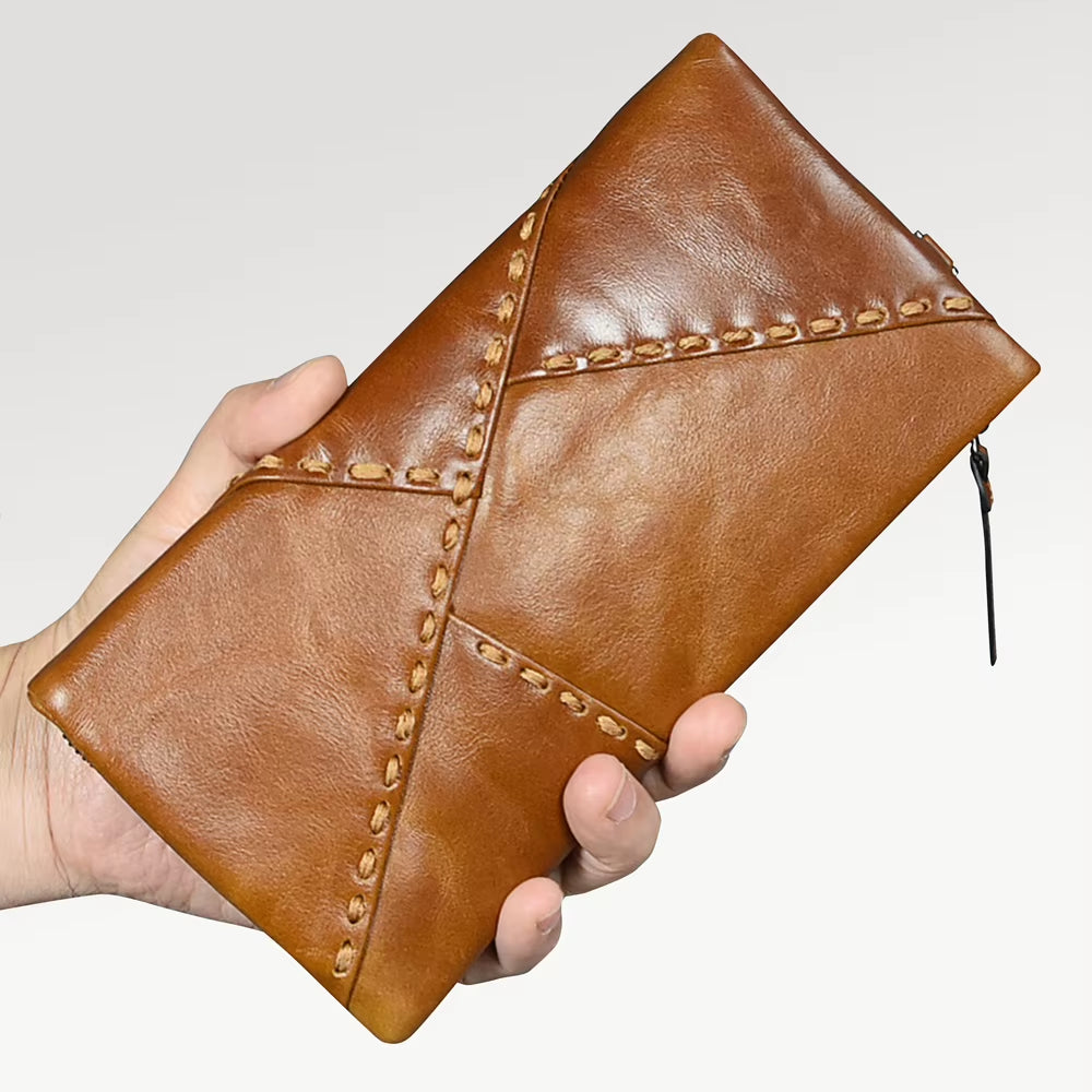 Vintage Cowhide Leather Long Wallet With Zip Pocket and Wristlet – image 2