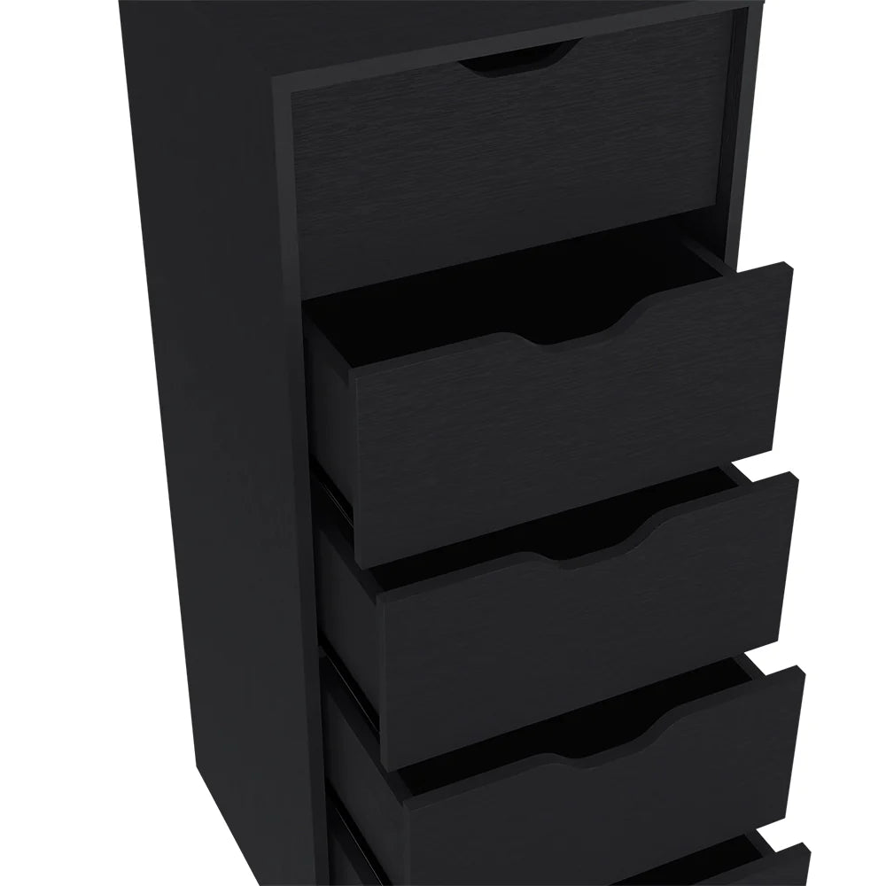 Narrow 5-Drawer Dresser, Black Wood Finish Bedroom Storage Chest – image 6