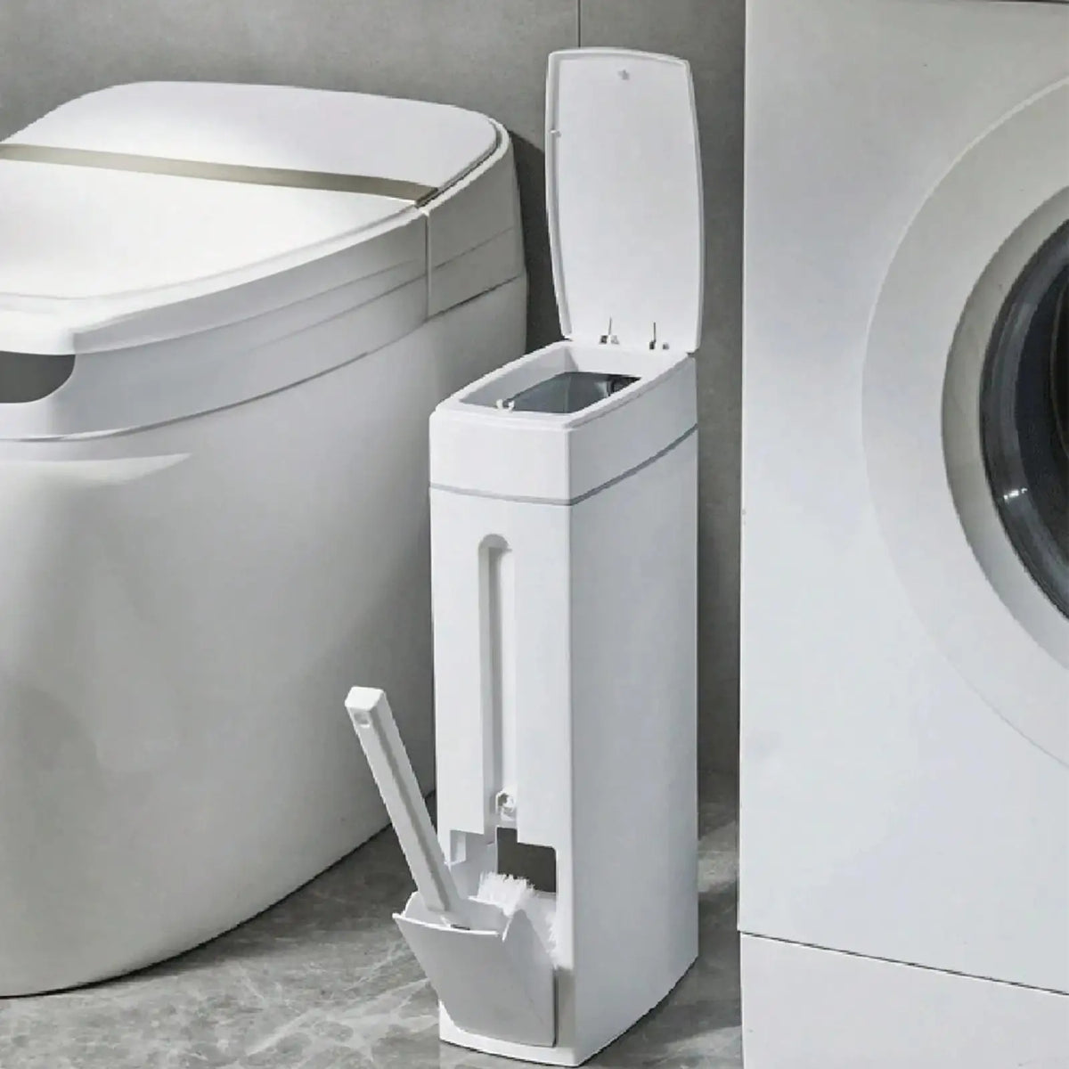 Slim Bathroom Trash Can with Lid and Hidden Toilet Brush, 4.5 L – image 2