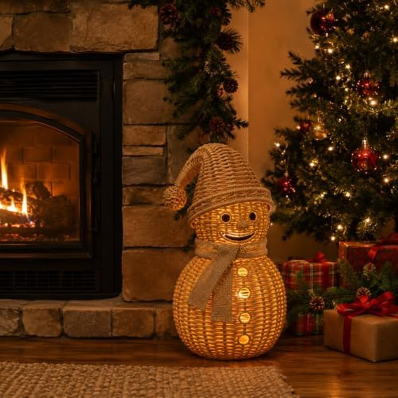 Rattan Snowman Figurine, Lighted Wicker Candle Holder 12 in – image 6