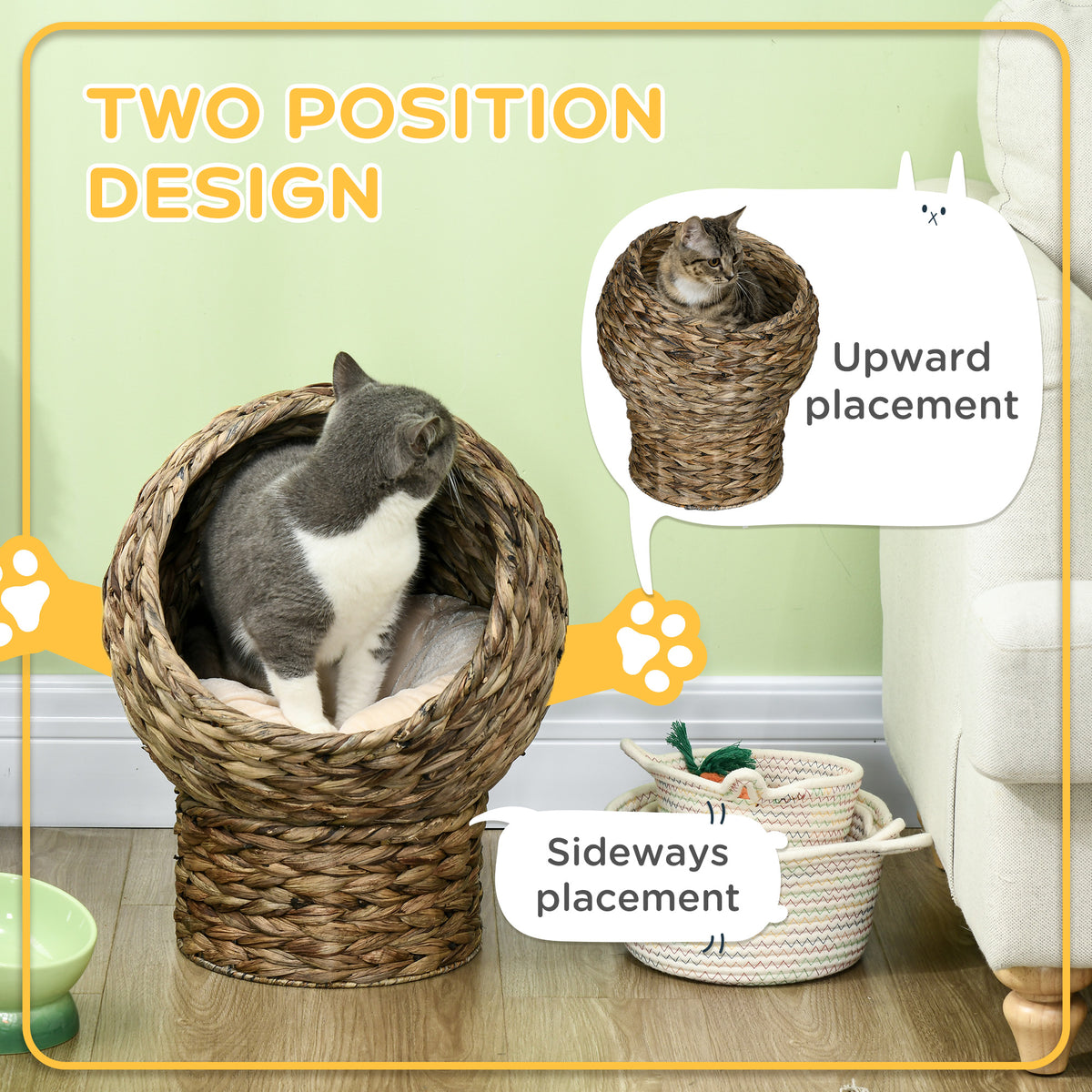 Elevated Cat Bed, Handwoven Egg Chair with Cushion, 20 in Tall – image 4