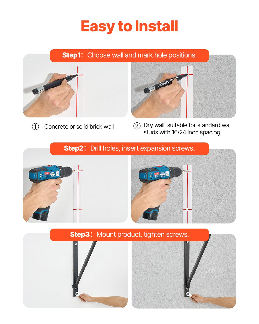 Wall Mounted Pull Up Bar 50 in, 440 lb Capacity Steel Chin Up Bar – image 4