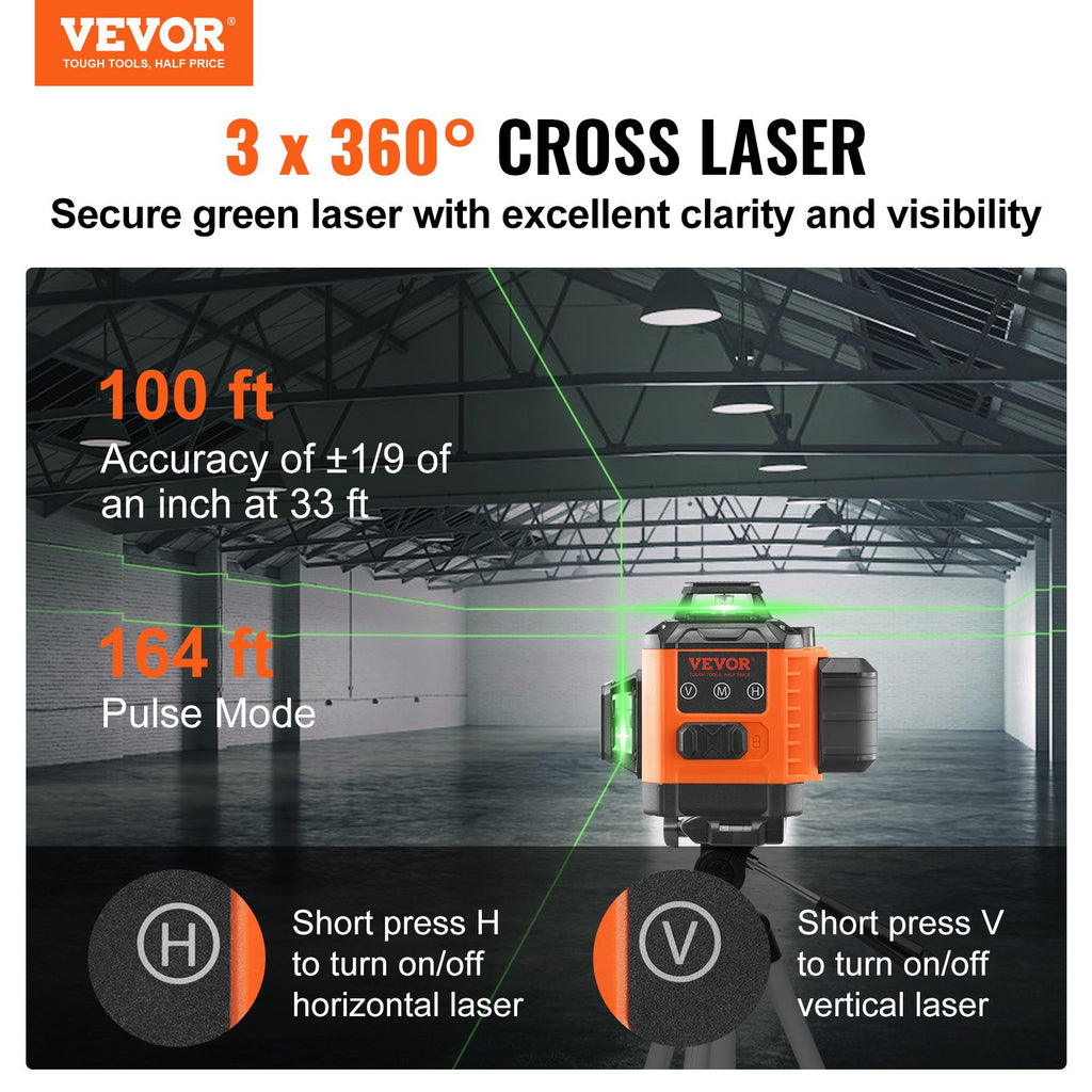 Laser Level 100ft Green Cross Line 3x360 Self-Leveling – image 2