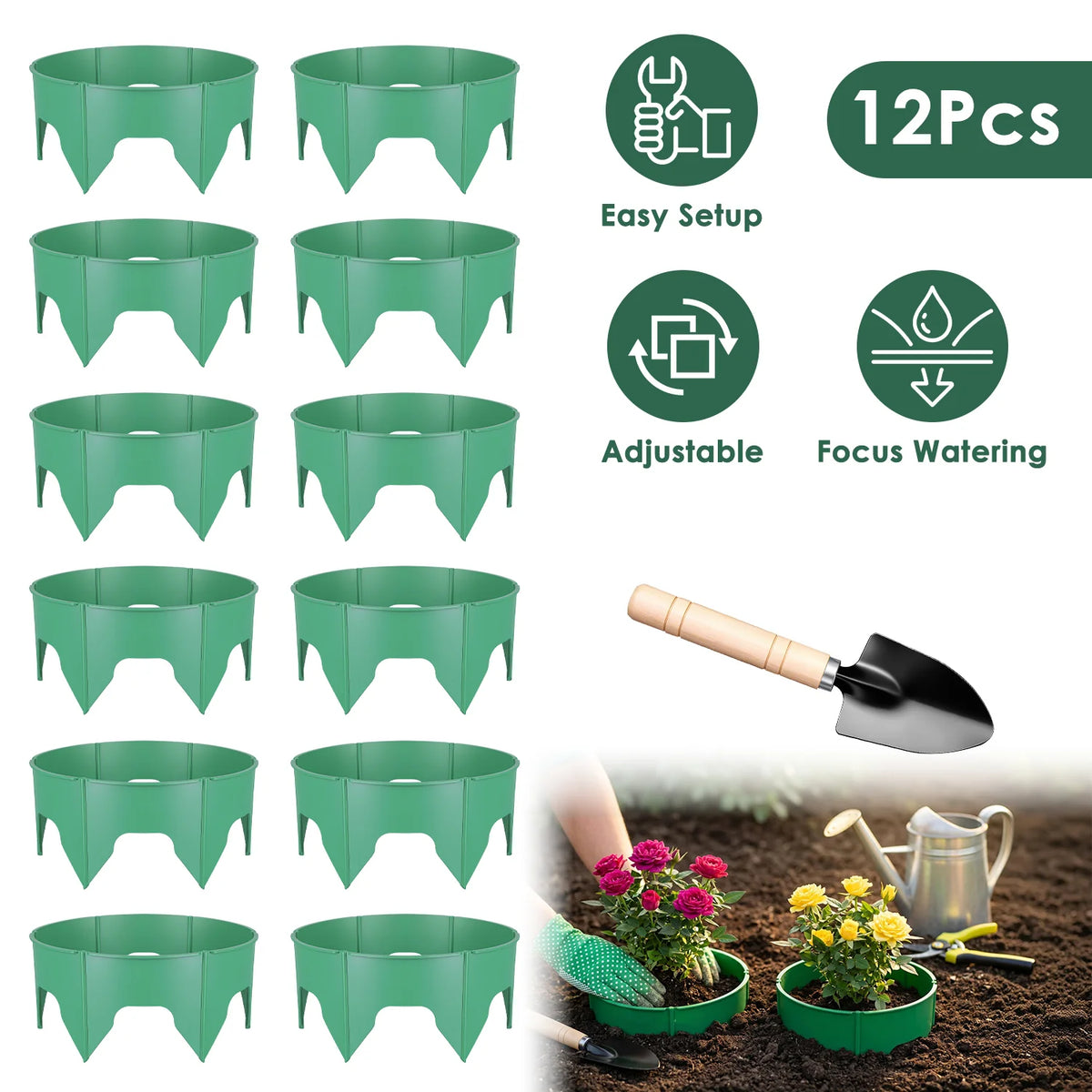 Plant Grow Rings 10 in - Adjustable Deep Watering Plant Guards Set