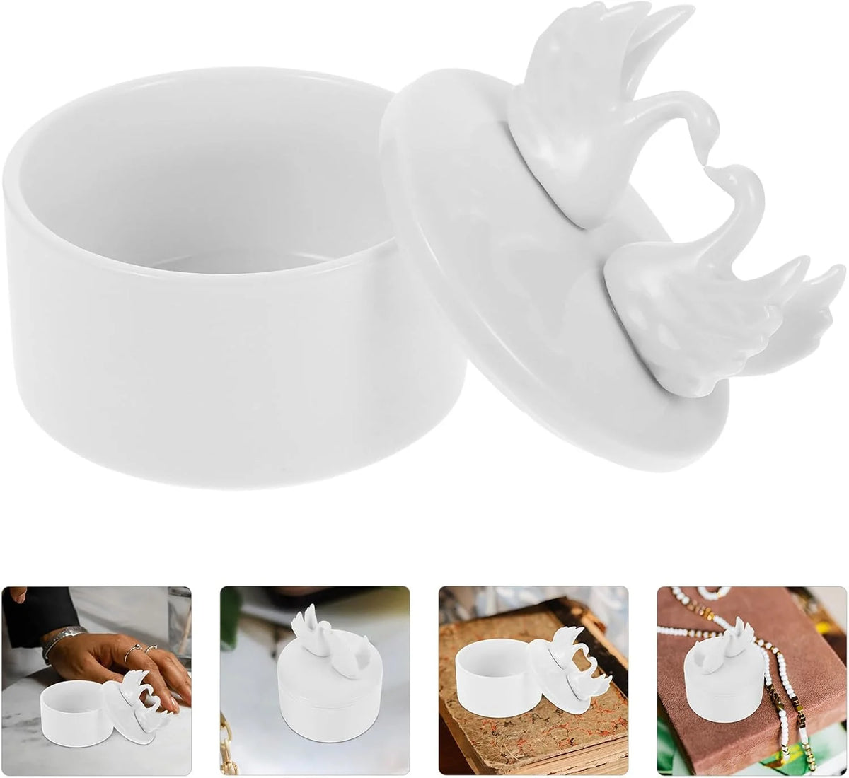 Ceramic Jewelry Box, White Swan Trinket Box with Lid – image 9