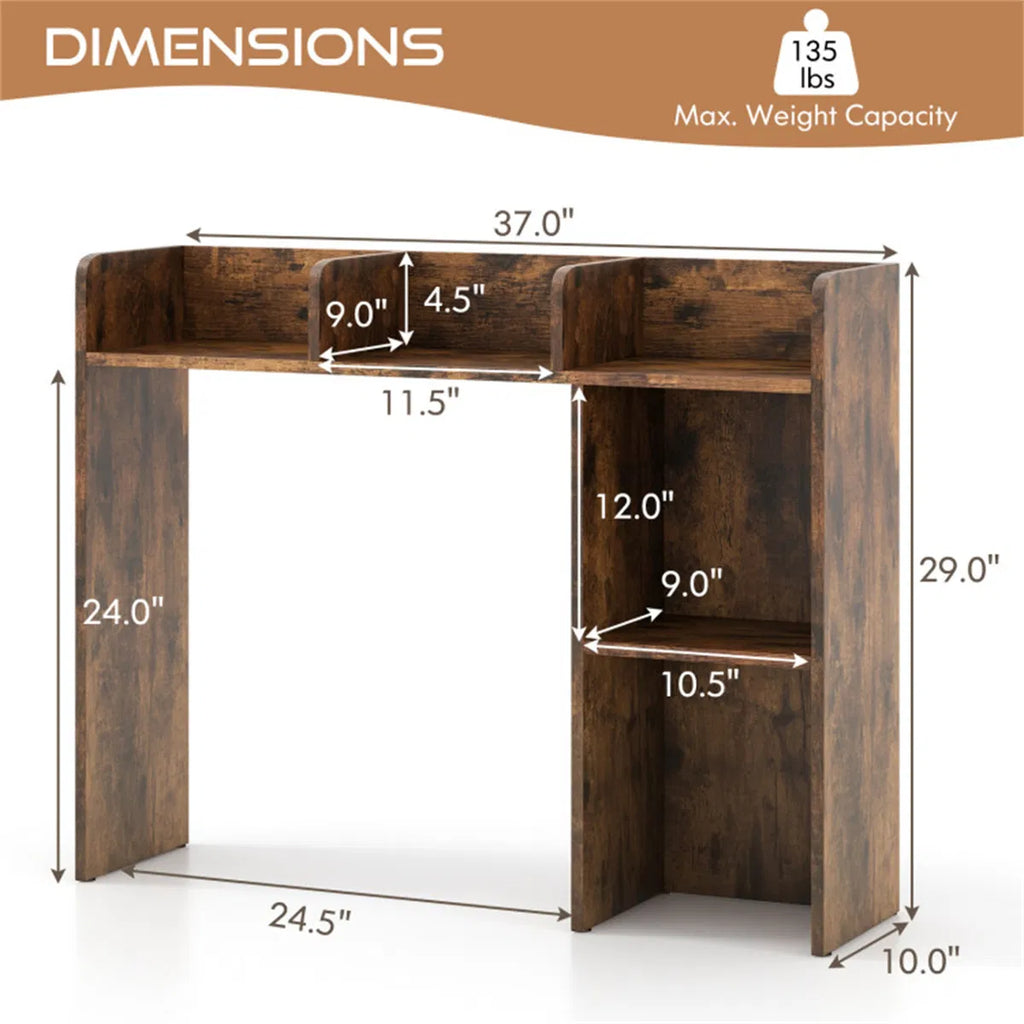 Desktop Bookshelf Desk Hutch for 27 in Monitor, Brown – image 6