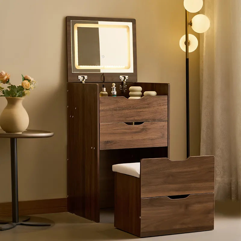3-in-1 Flip Top Mirror Vanity Desk with Glass Top and LED Lights – image 3
