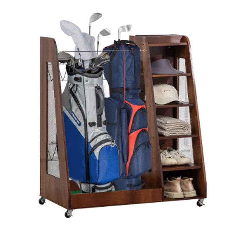 Wooden Golf Bag Organizer for 2 Bags With Shoe Shelves – image 17