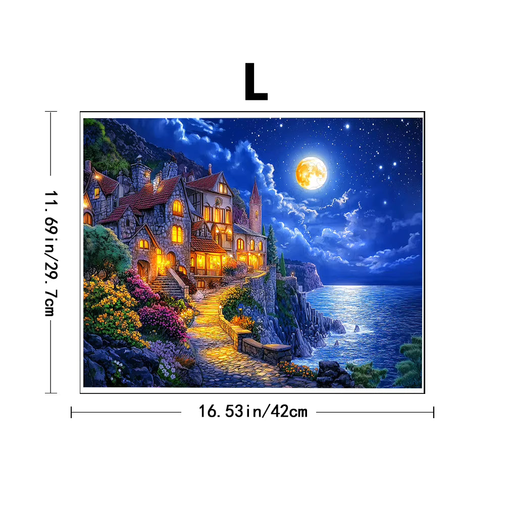 Wooden Jigsaw Puzzle, Moonlit Coastal Castle – image 3