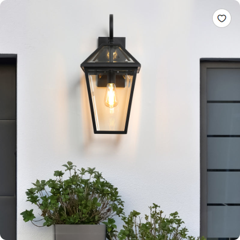 21 Inch Outdoor Wall Lantern, Black Aluminum and Clear Glass Sconce