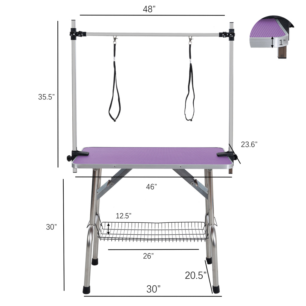 46 Inch Folding Dog Grooming Table with Arm, Noose and Basket – image 2
