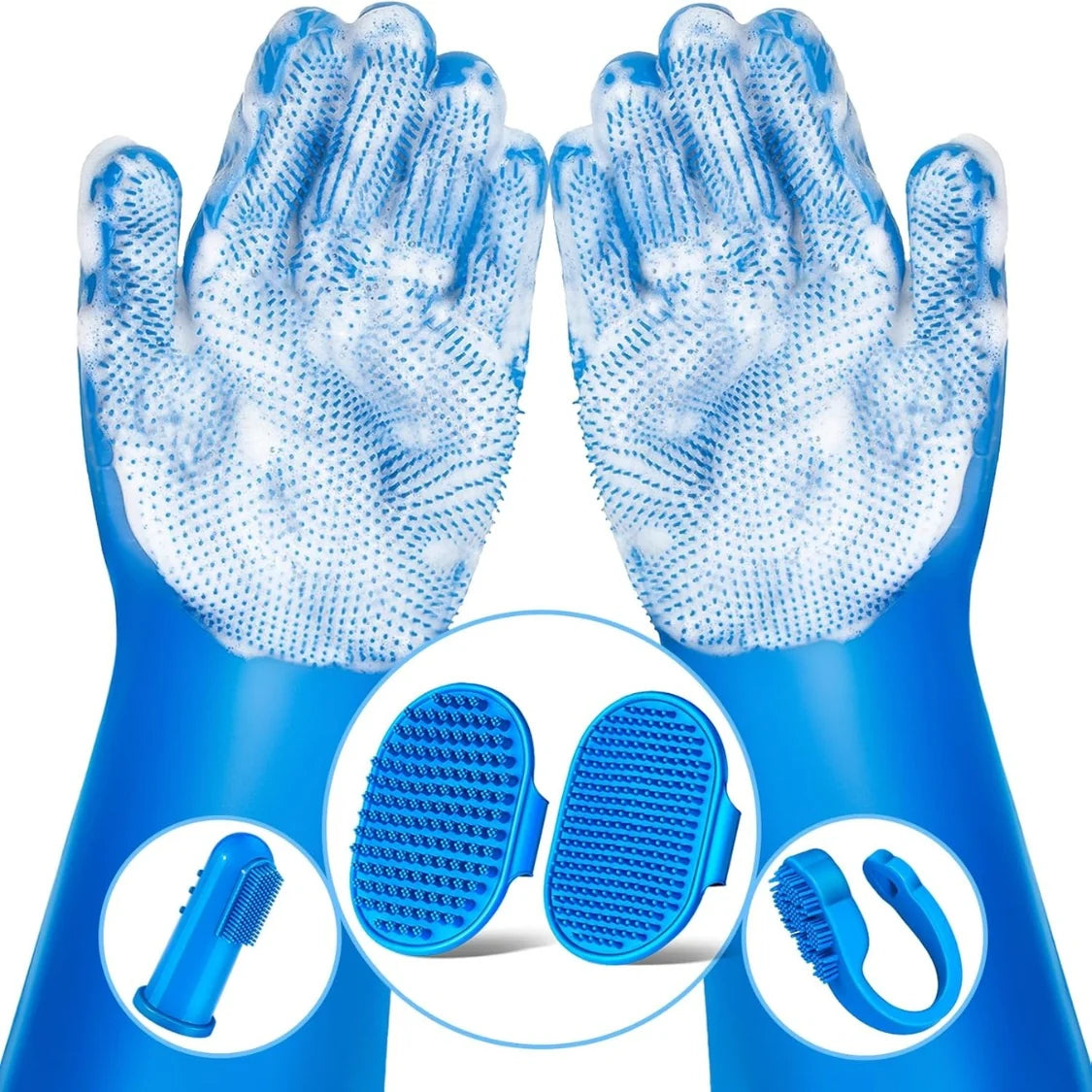 Dog Bath Grooming Kit – 6 Pcs Gloves, Brushes & Finger Brushes