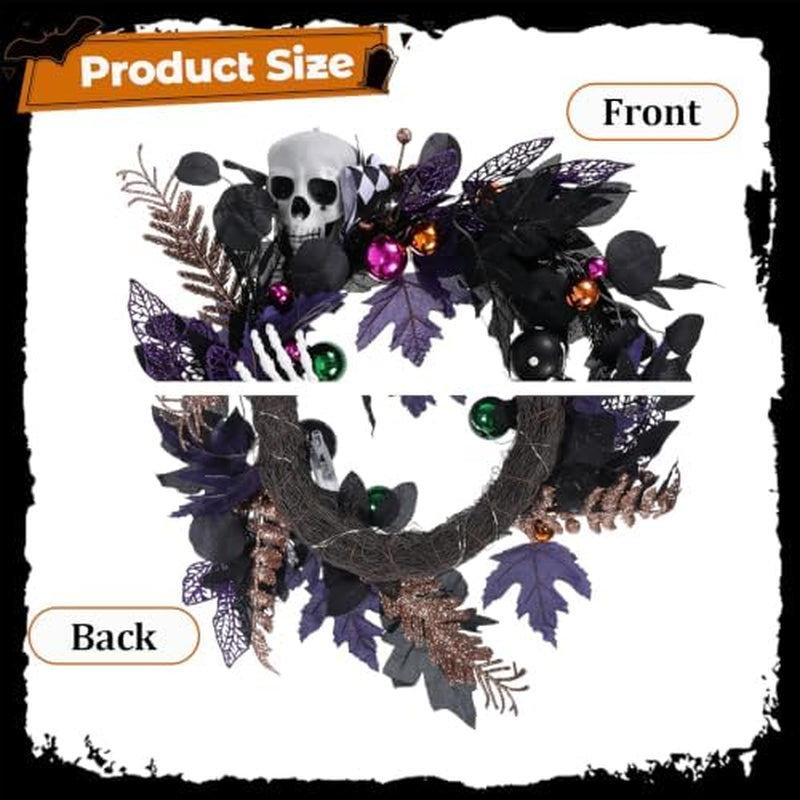 Halloween Skull Wreath 20 in, Gothic Purple and Black Door Decor – image 5