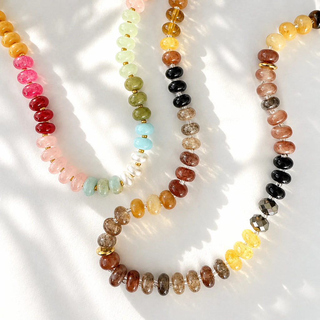 Beaded Necklace, Natural Stone and Acrylic Bead Necklace, 16 in – image 11