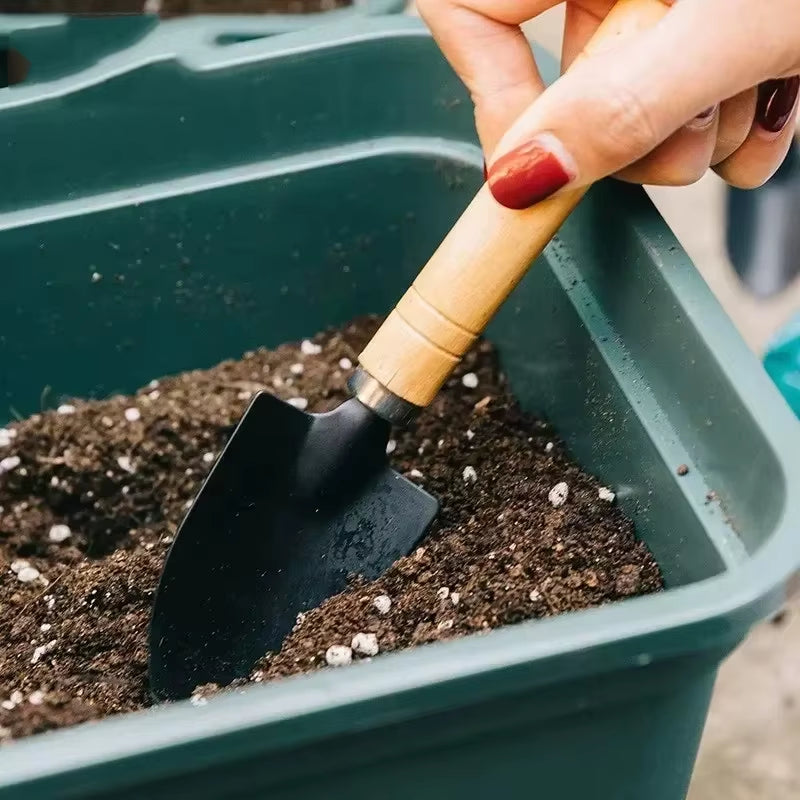 Mini Garden Tool Set 3-Piece - Trowel, Rake & Shovel, Wood Handles – image 6