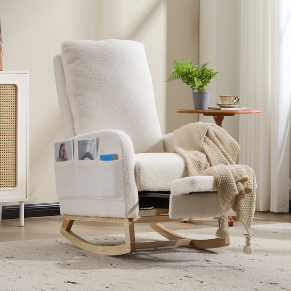 Upholstered Nursery Rocking Chair with Footrest and Side Pocket – image 1