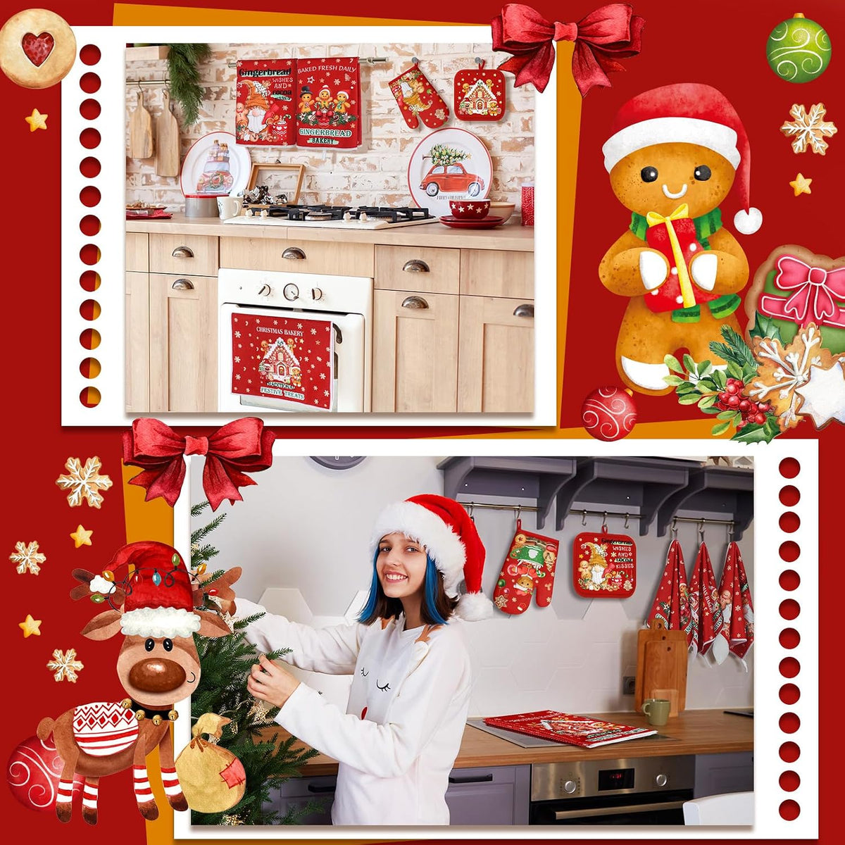 Gingerbread Christmas Kitchen Towel, Mitt and Pot Holder Set, 12 Pc – image 2