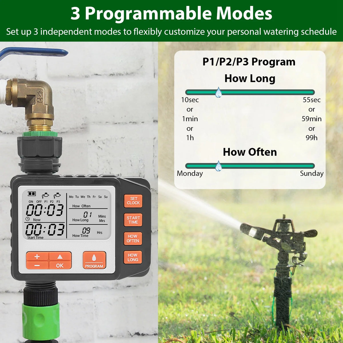 Sprinkler Timer - Programmable Hose Faucet Water Timer, 3 Programs – image 3