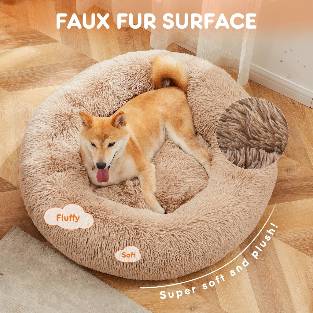 Round Plush Dog Bed, Washable Faux Fur Donut Bed for Large Dogs – image 2