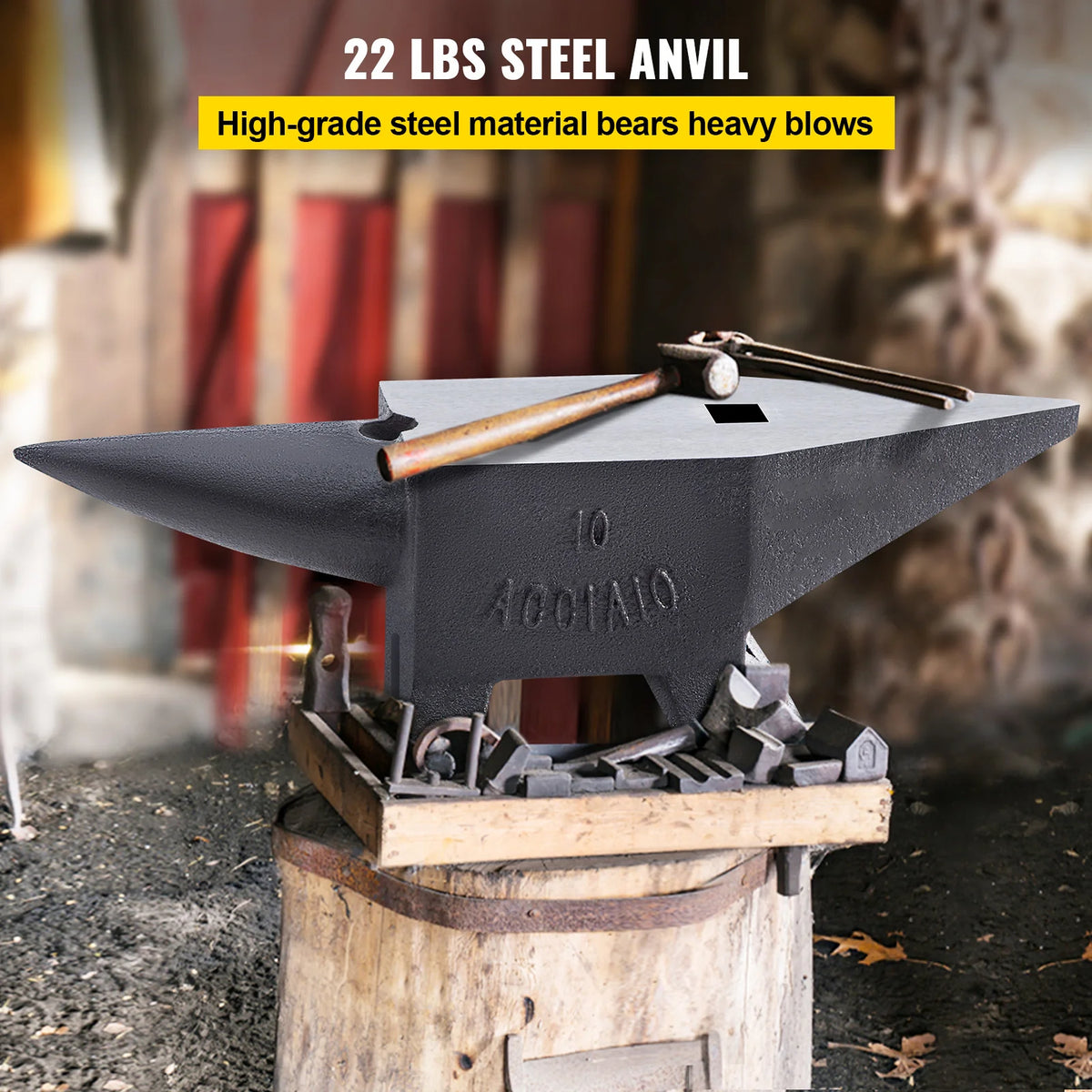 Cast Iron Anvil 22 lb, Single Horn Blacksmith Anvil with Stable Base – image 2