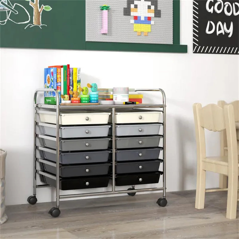 Rolling Storage Cart with 12 Drawers, 2-Row Organizer on Wheels, Gray – image 3