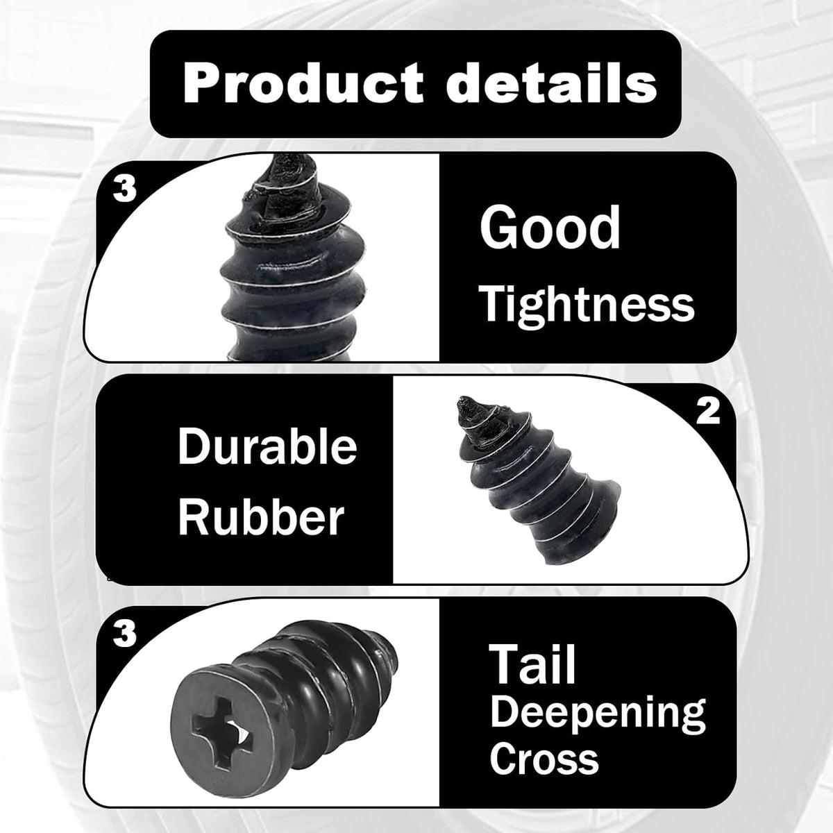 Tire Repair Plugs – 60 Pc Rubber Screw Nail Kit – image 6