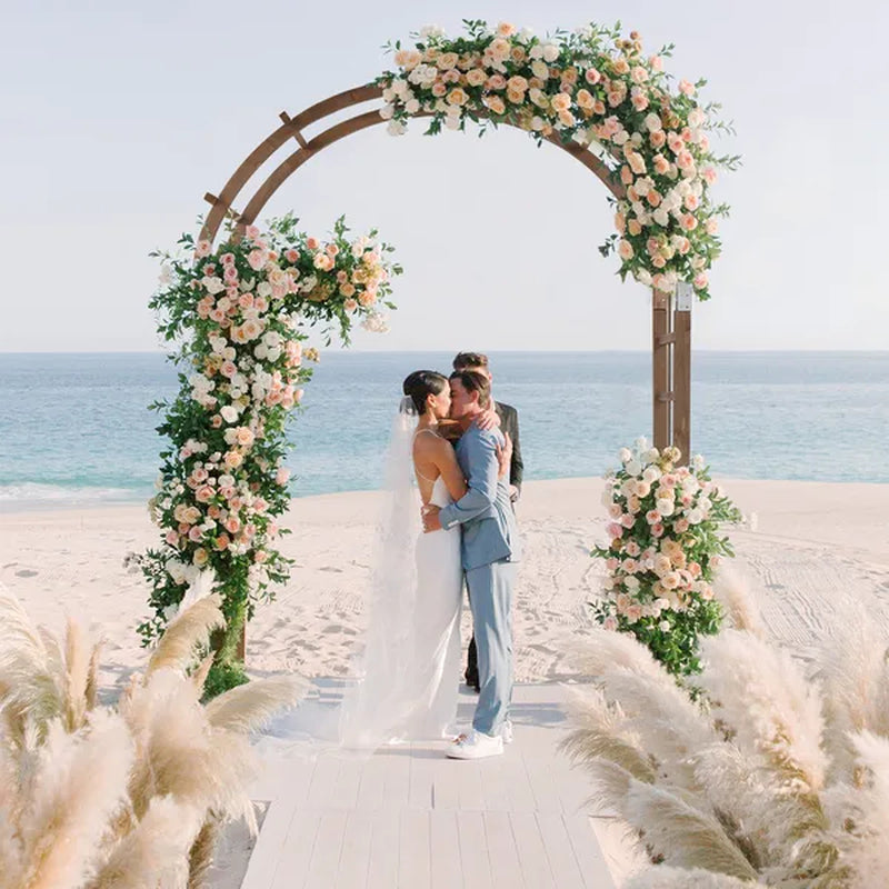 7 Ft Wooden Wedding Arch Arbor With Side Trellis, Dark Brown – image 12