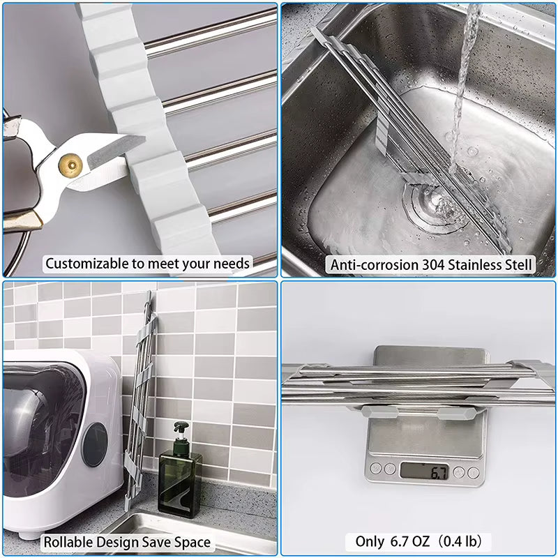 Roll-Up Dish Drying Rack – Foldable Stainless Steel Corner Sink Rack – image 3