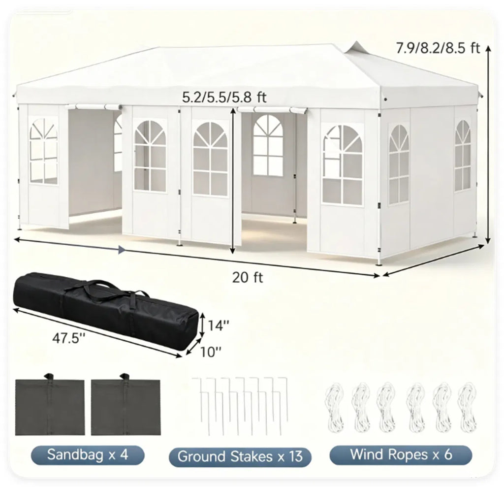 10 x 20 ft Pop Up Canopy Tent with Sidewalls, 3 Height Settings – image 9