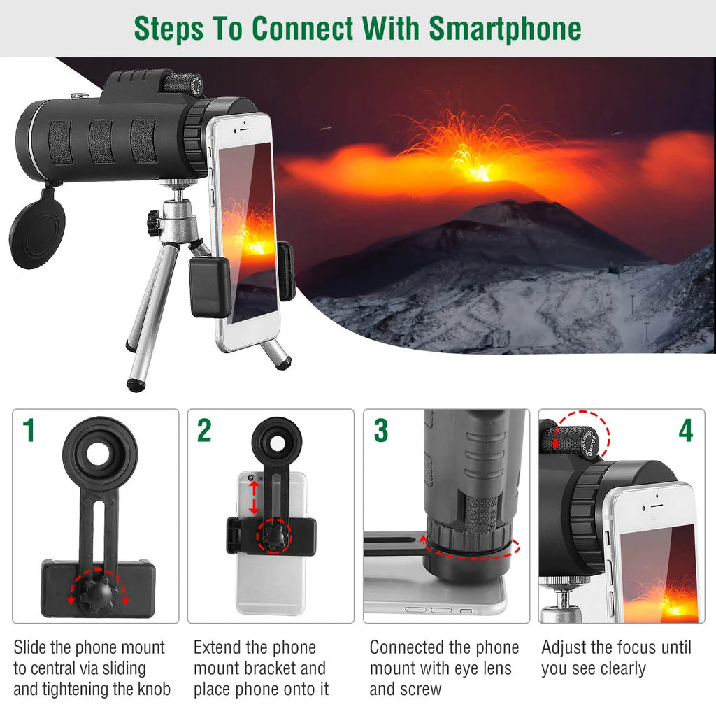 40x40 HD Monocular Telescope with Phone Adapter & Mini Tripod – image 5