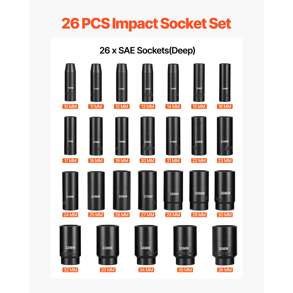 Impact Socket Set 1/2 in Drive, 26-Piece Metric 10-36mm with Case – image 3