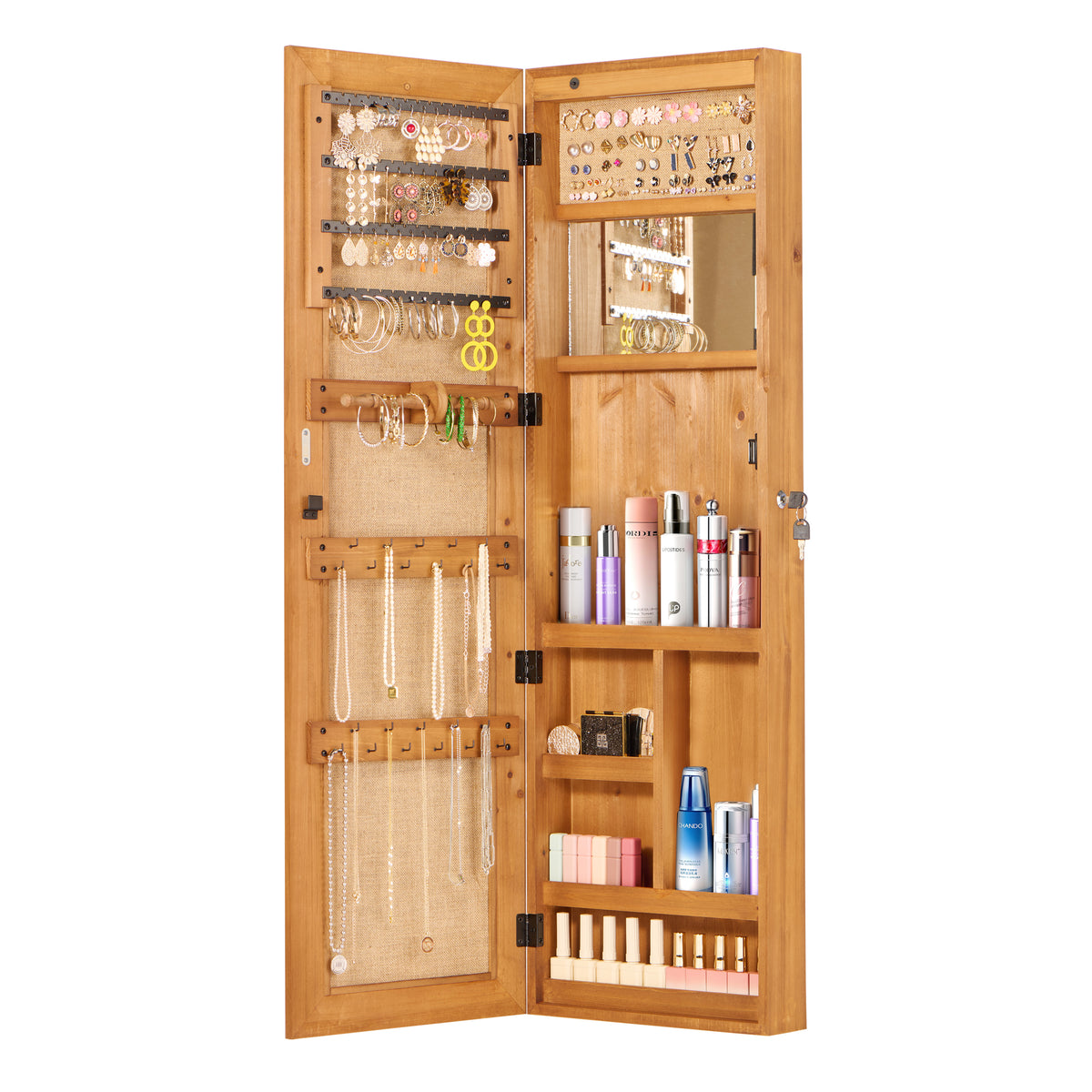 Solid Fir Wood Over-Door Jewelry Cabinet with Full Length Mirror – image 1