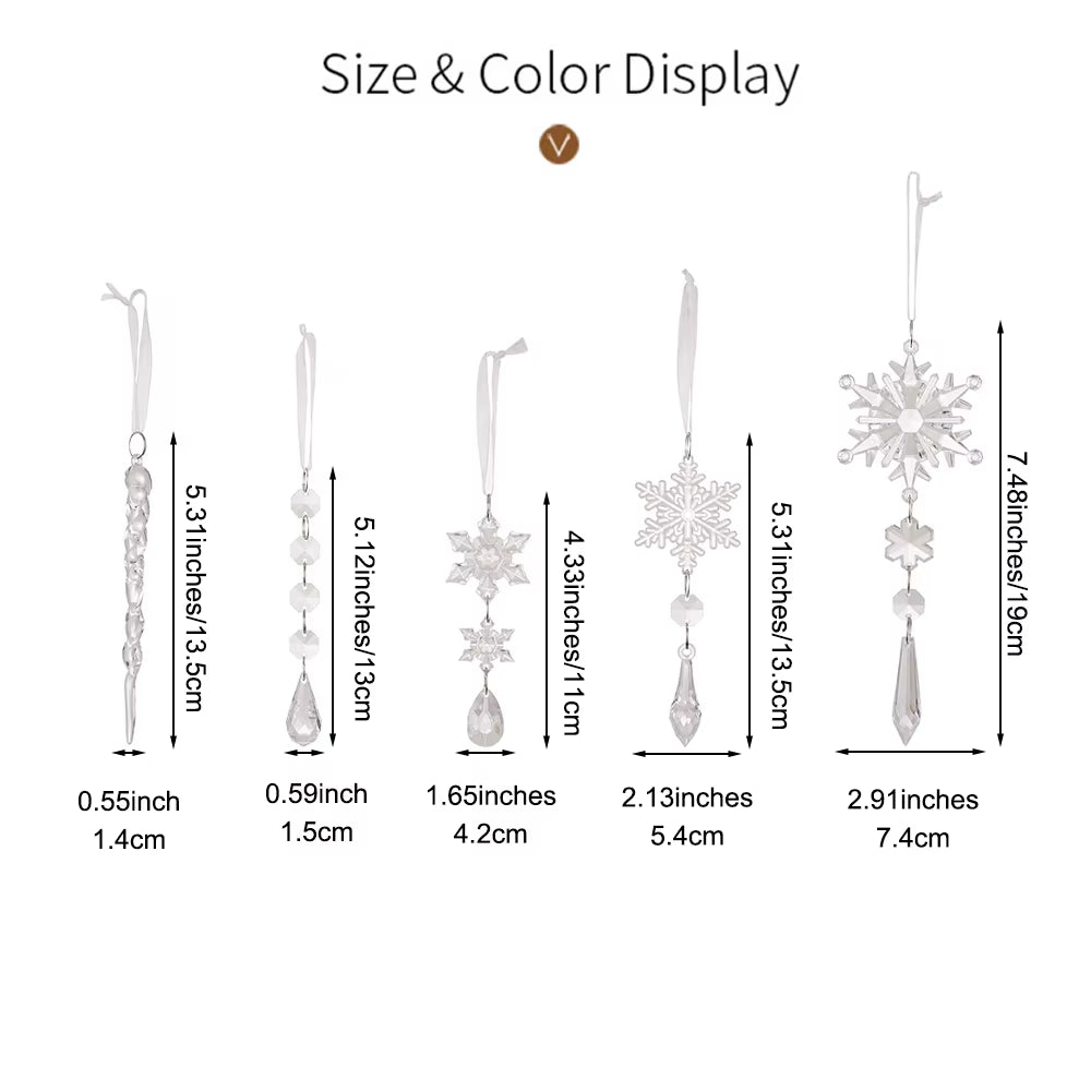 Snowflake Icicle Ornaments – 10 Pc Clear Acrylic Christmas Tree Drops – image 7