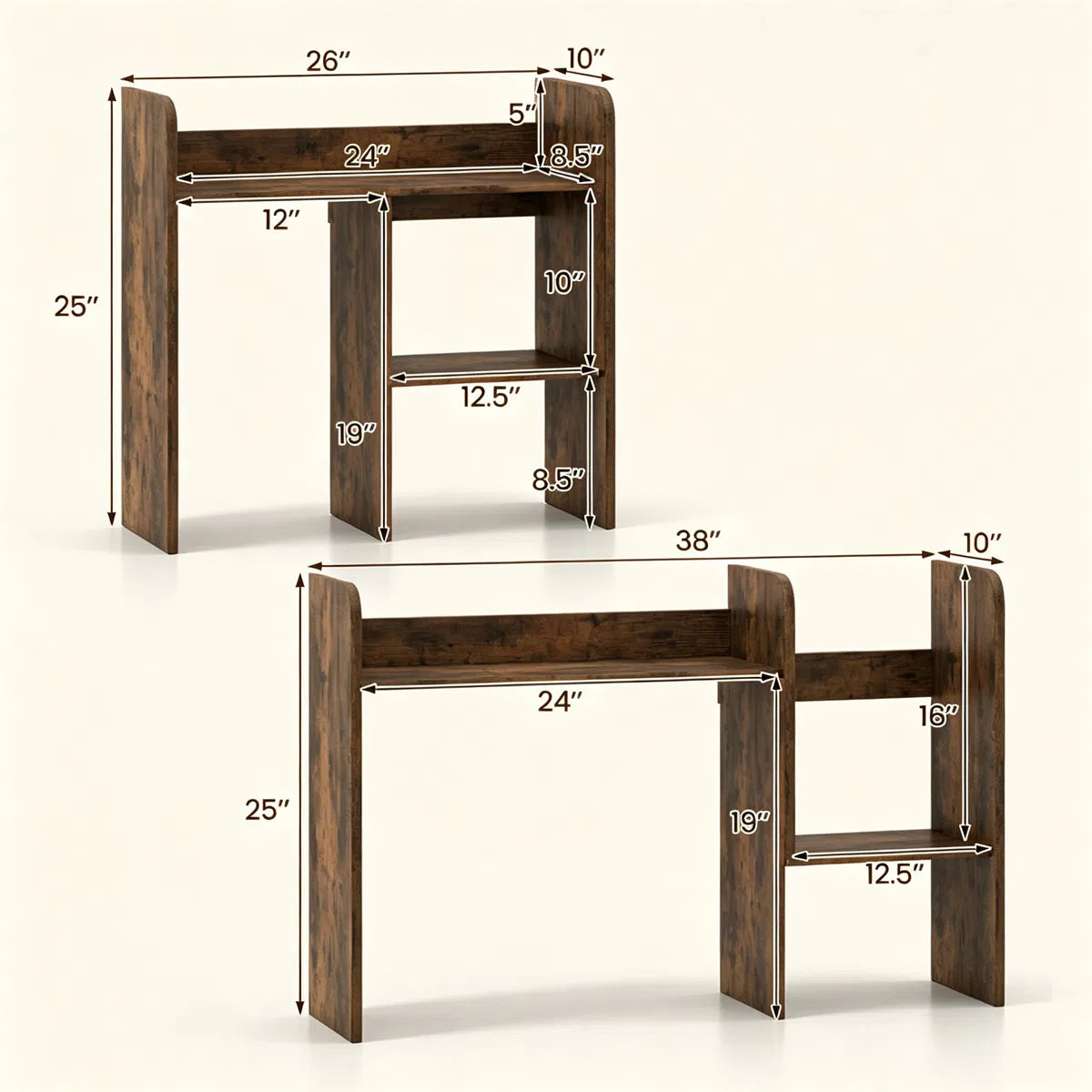 Expandable Desktop Hutch Shelf 26-38 Inch, Rustic Brown Desk Organizer – image 11