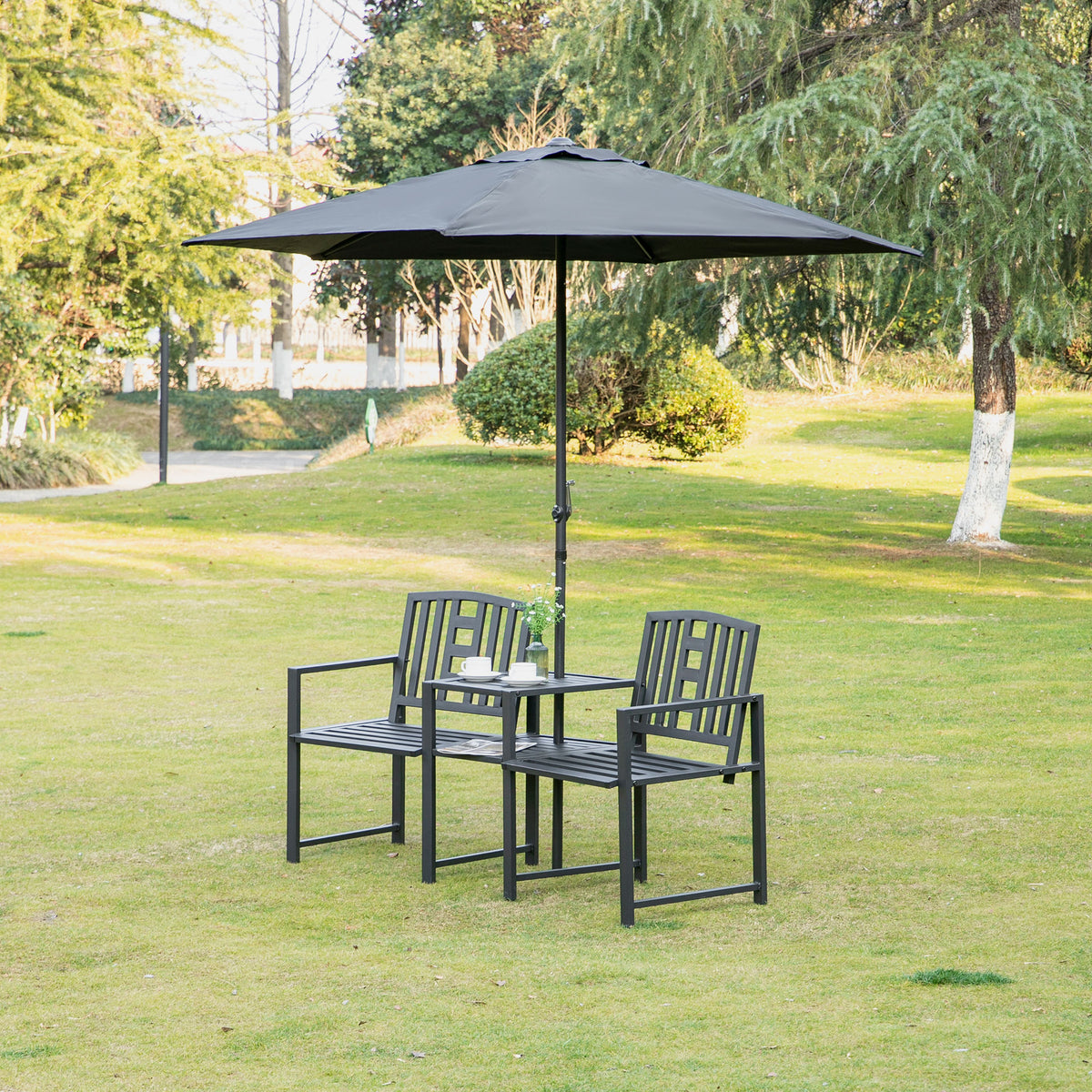 Metal Garden Bench with Center Table, 2-Seat Patio Tete-a-Tete – image 7