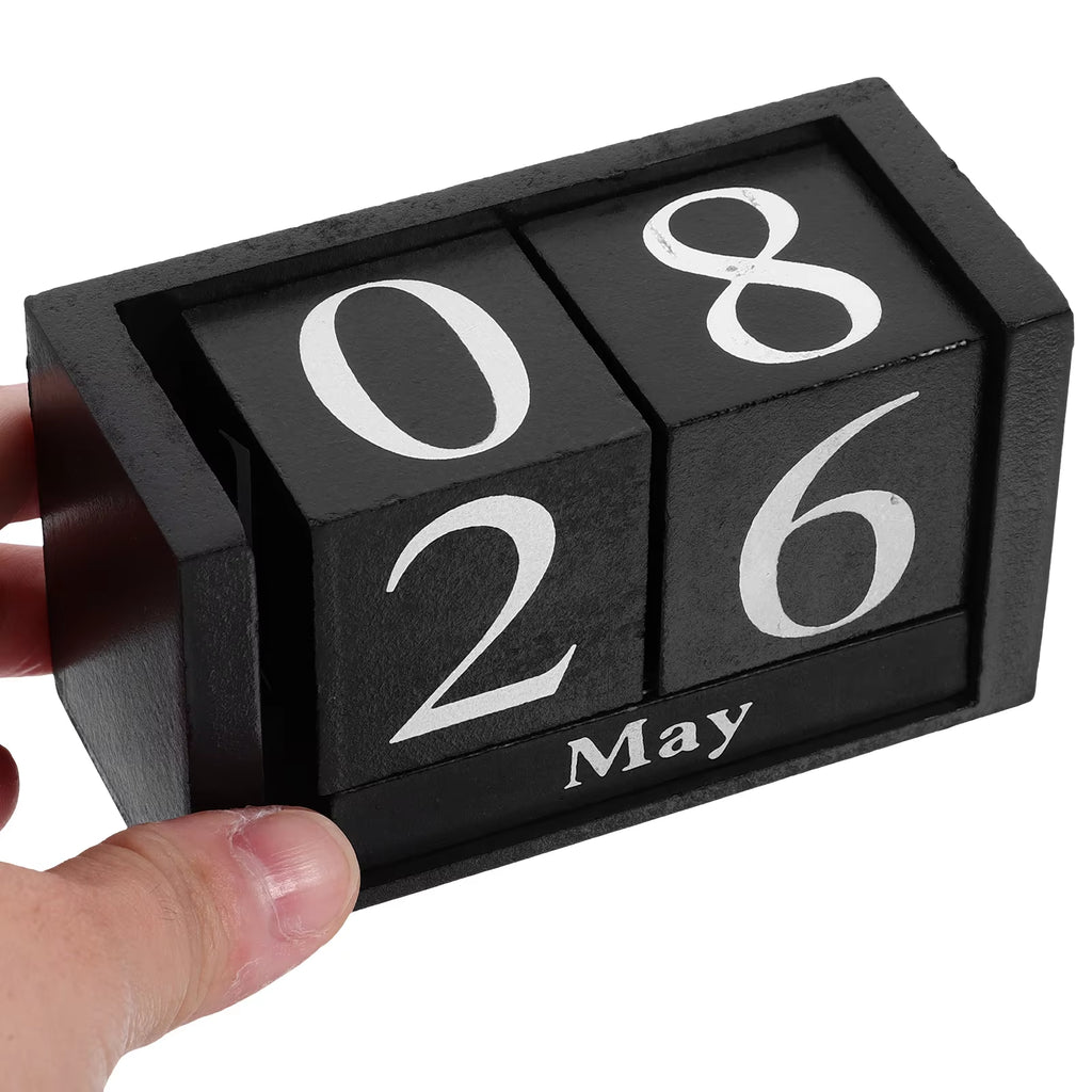 Perpetual Desk Calendar - Wooden Block Calendar, Black – image 3