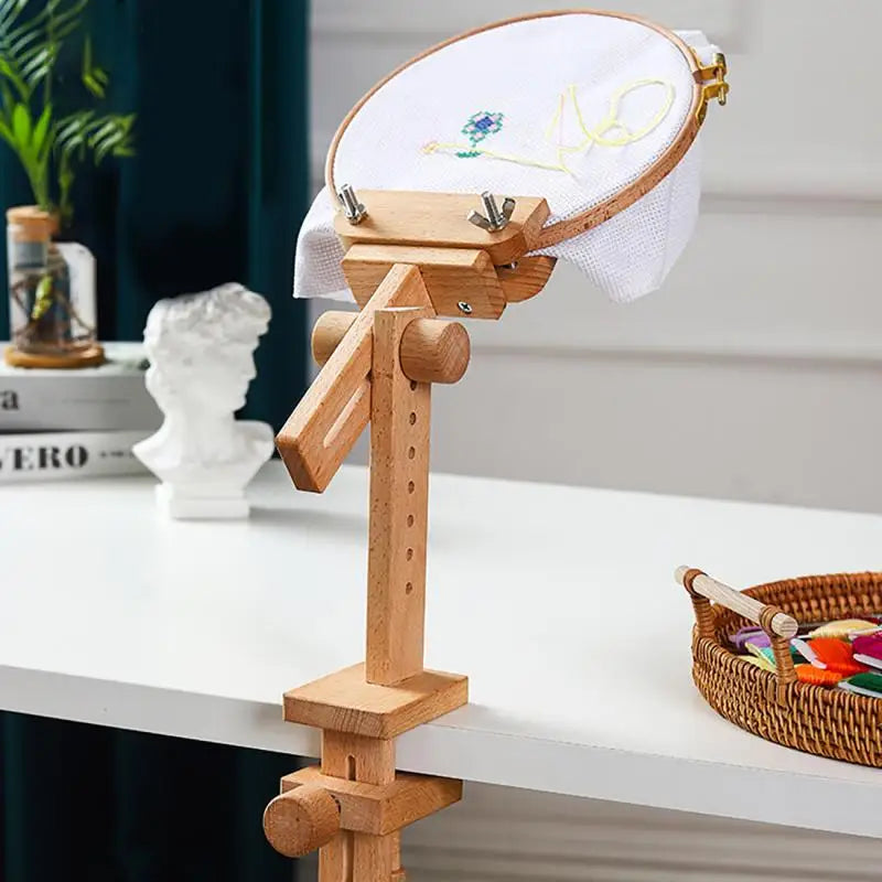 Embroidery Hoop Stand, Adjustable Wooden Cross Stitch Table Holder