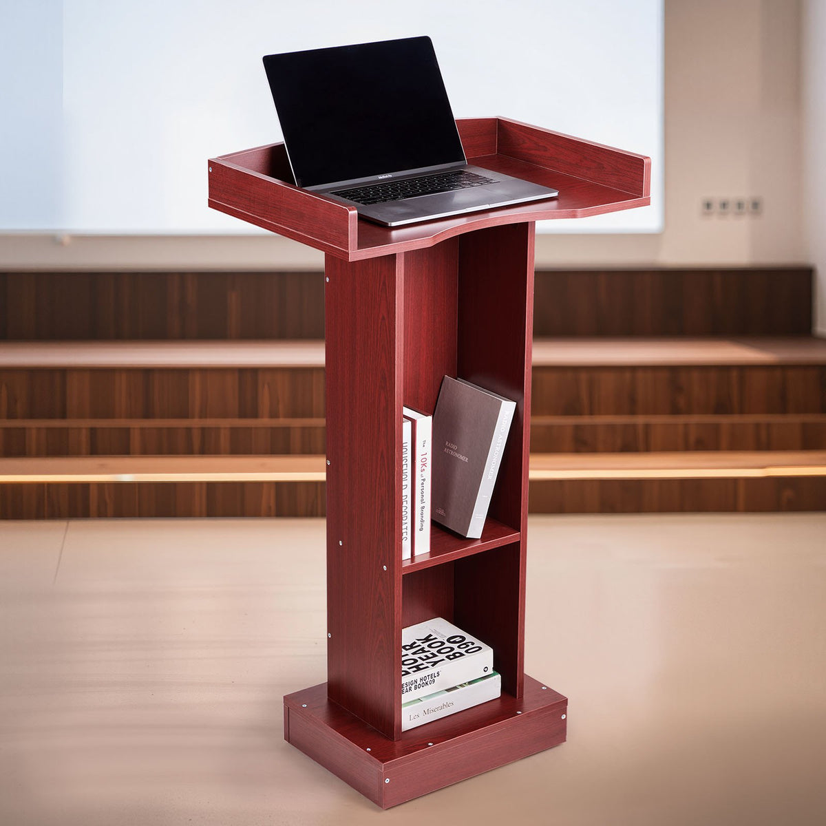 Wooden Lectern Podium Stand, 41 Inch, with Storage Shelf, Brown