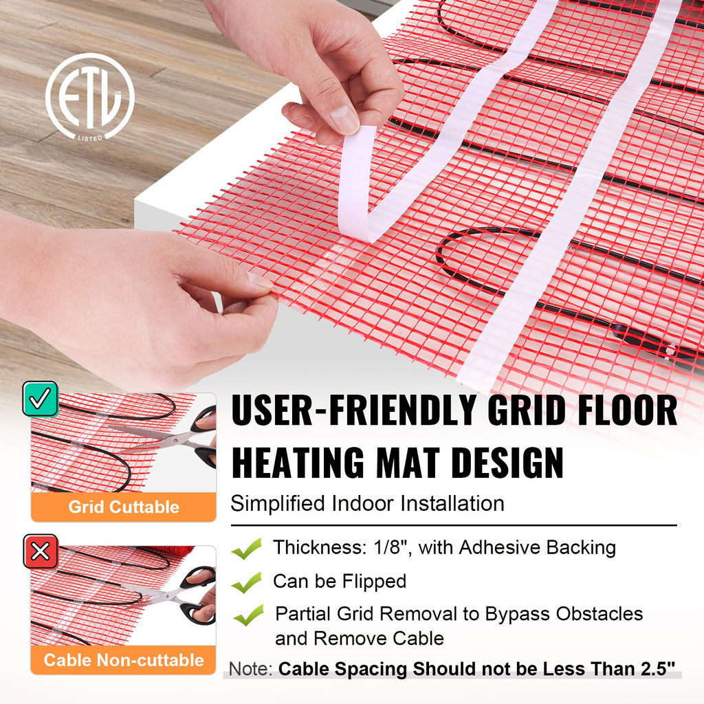 Electric Floor Heating Mat Kit, 20 sq ft, with Programmable Thermostat – image 3