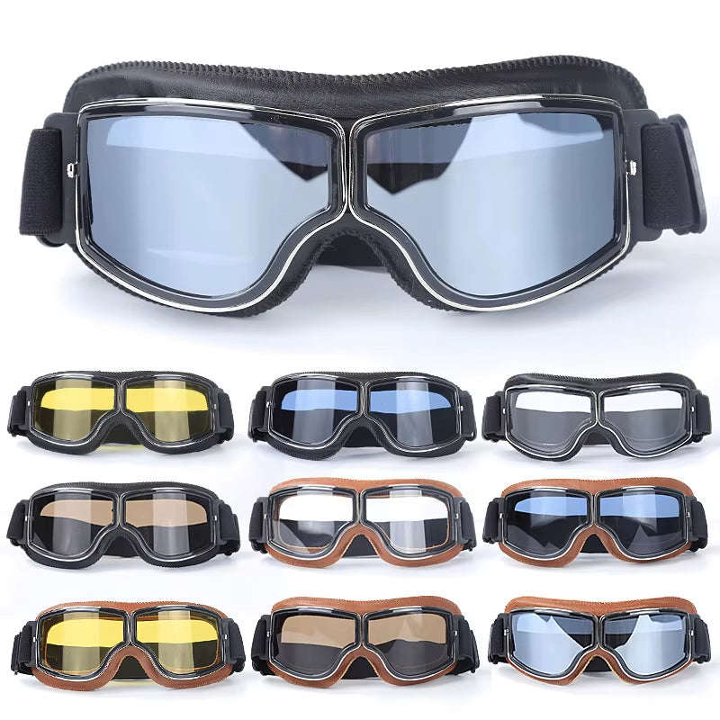 Vintage Motorcycle Goggles, Retro Leather Riding Goggles for Open-Face Helmets – image 3