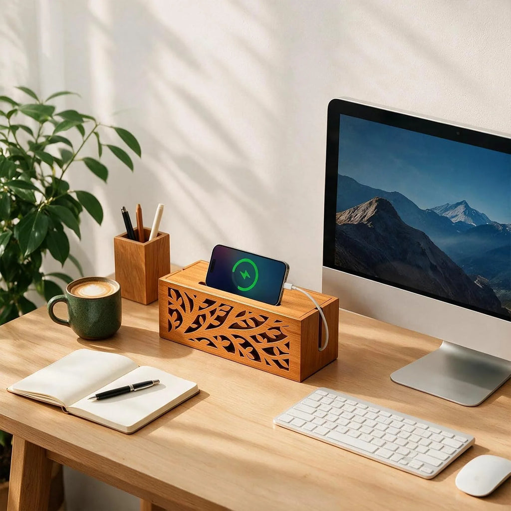 Cable Management Box – Wood Cord Organizer & Power Strip Cover – image 8