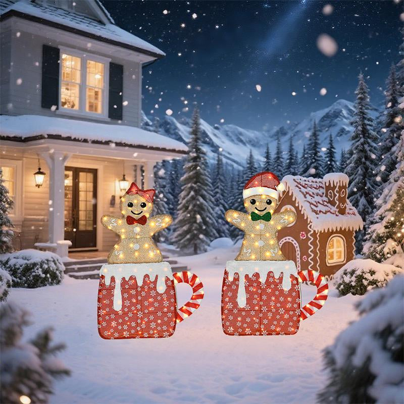 Gingerbread Man Cup Light-Up Christmas Decoration Set